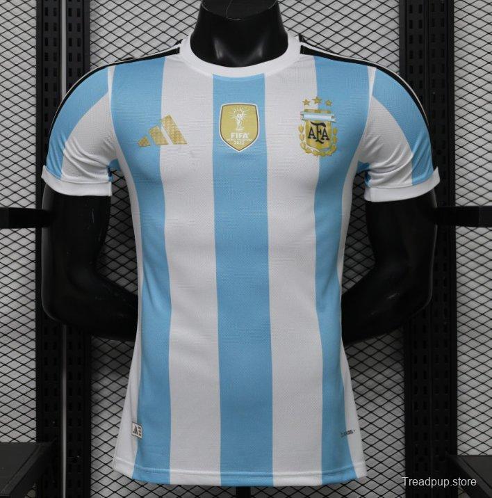 Player Version 2027 Argentina Home White & Light Blue Stripes with FIFA World Cup Champion Badge Jersey